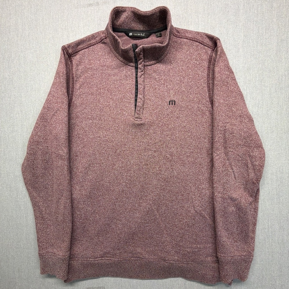 Travis Mathew Sweater Mens L Red Hideaway 1/4 Zip Pullover Golf Pockets 1MQ186